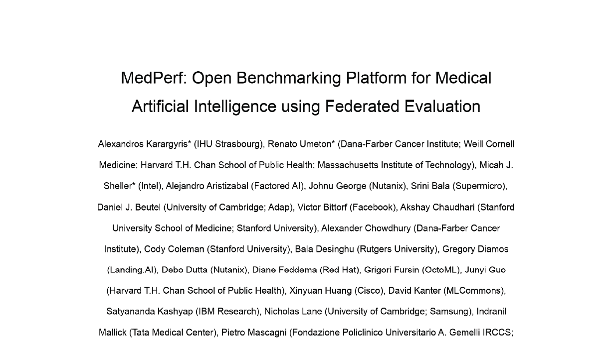 MedPerf: Open Benchmarking Platform for Medical Artificial Intelligence using Federated Evaluation
